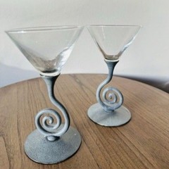 Ulla Darni Pewter Swirl Martini Glasses Bombay Sapphire Gin 1994 Set of 2