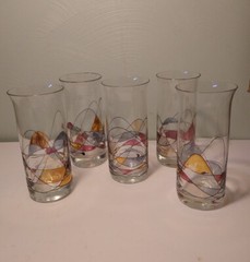 Lot/5 PartyLite Mosaic Stained Glass 6 3/8″ Drinking Glasses