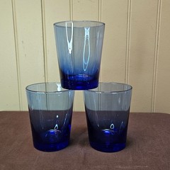 3 Libbey Flare Blue Mediterranean 11 Oz Old Fashioned Lowball 4 3/8” Glasses