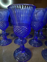 Vintage Cobalt Blue Avon Cameo Goblets Wine Glasses Set of 18
