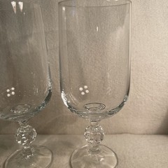 Claudia Bohemian Crystal 7.5” Tall Ice Tea Glasses W/ Cut Ball Stem Set 3