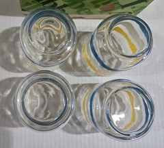 VTG Libbey Rocks Glasses Tumblers 80s Blue White Yellow Stripes 10 oz Set Of 4