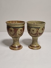 Hand Thrown Signed Art Pottery Chalices Goblets Set Of 2 Unknown Signature