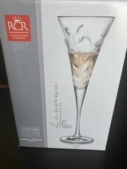 Royal Crystal Rock RCR LAURUS 6- Fluted Champagne Flute Glasses.