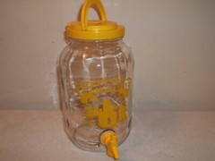 Vtg 1983 Cute Boy & Girl Lemonade Stand Glass Sun Tea Jar w/Spigot & Pour Spout