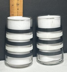 2 Retro Tumblers Black and White Striped 5-inch Bolero Drinking Glasses (12 oz.)