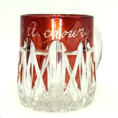 Ruby Red Flash Glass Mug Inscribed B.A. Moury
