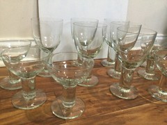 RARE Thick stem Heavy Tall tint Green Glass Glassware Set 6-Glass 7»X3.5