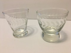 2 Vintage Frosted Glass 4 Ounce Shot Glasses Running Vine and Petal Pattern