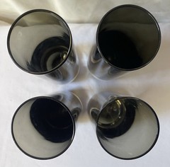 4 VINTAGE MCM 1960’S KAJ FRANCK FINNISH DESIGN HEAVY TALL GLASSES, SMOKEY GREEN