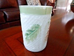 1890’s EAPG Northwood Glass ROYAL OAK Netted Lattice Hand Painted Tumbler