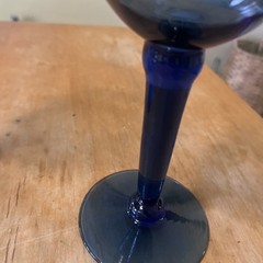 Set Of 3 Cobalt Blue Hand Blown Wine Water Goblets Thick Stem Tulip Shape 9.5”