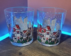 2 VTG Luminarc D’Arques Dublin Christmas Low Ball Glasses 10.5oz Snowy Village