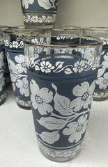 Set of 8 Vintage Hazel Atlas Dogwood Wedgewood Blue White Tumbler Glasses 1960s