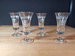CRYSTAL CLEAR ETCHED JAGERMEISTER Miniature SHOT GLASS COUPES SET OF 4