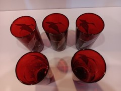 Vintage Anchor Hocking Glass Ruby Royal Wild Geese Cattails Tumbler Set of 5