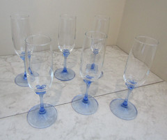 Vintage Luminarc France 8″ Tall Blue Stem Champagne Flutes Set of 6 Goblets