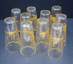 10 Rare Antique 18th/19th Century German Bohemian Gold Gild Facet Glass Tumblers