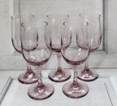 Vintage Libbey Premiere Plum pink wine glasses set 5 holds 8 oz. pretty