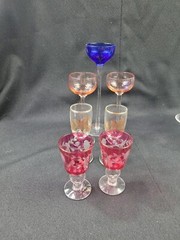 Set/7 Multicolored Long Stem Liqueur Cordial Shot Glasses “Fancy” EUC. 46