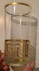 Vtg Groovy MCM 60’s Culver Bar Glass Gold Geometric frosted 5.5″ PAINT WEAR