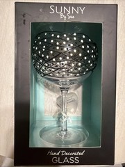 Hand Decorated Gin Glass Sunny By Sue Black And White Dots Wine Goblet Beautiful