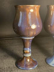 4 – Ceramic Chalice Studio Art Pottery Wine Goblets Drip Glaze. See Description
