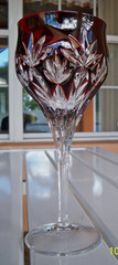 3 Cut to Clear Bohemian Crystal Wine Hock Glasses 2 Cobalt Blue & Ruby Red