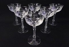 6 Vtg Libbey Rock Sharpe Tulips Tall Sherbet Champagne Glasses 6.25″