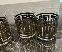 Vintage Culver Gold Greek Key Barware Double Old Fashioned Glasses Set of 8