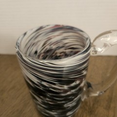 Hand Blown Glass Mug, Cup, Glass Swirls Of Black, Maroon 15oz