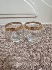 2 Vintage Imperial Old Fashioned Whisky Rocks Wine Glasses 24kt Gold Rim 6oz EUC