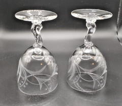 Fostoria Crystal Gray Cut Spring Pattern 4 1/2″ Wine Glass – set of 2