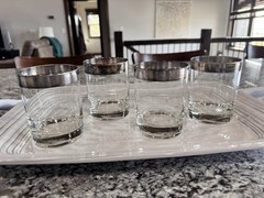Vintage Lowball Dorothy Thorpe Style Silver Rimmed Whiskey Glasses Set of 4