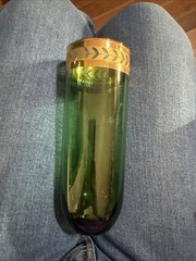 6-VTG MCM EMERALD GREEN TOM COLLINS GLASSES W GOLD LEAF RIM DESIGN