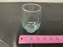 (8) Vintage Libbey Aqua Tempo Blue Glass Tumblers Stemless Wine 4-1/2″ T & Rack