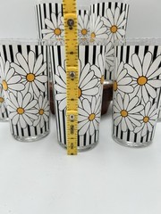 Vtg Black Stripe Retro Daisy Flower Power Drinking Glasses MCM Mod 60s