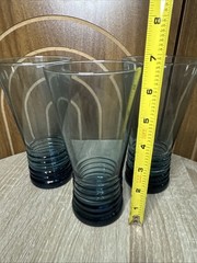 3 Libbey Nexus Blue Cooler Glasses Set Flair Rippled Base Drinking Tumblers Lot