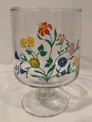 Vtg Stemmed Water Glass Floral Pattern