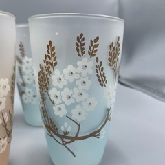Vintage 1960s Set of 8 Libby Dogwood Frosted Glasses Painted Tumblers 5.5″ Tall