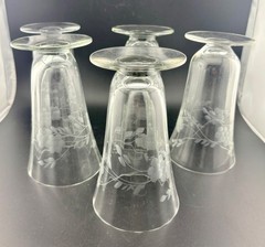 Vintage Floral Etched Glass Footed Iced Tea Glasses Set of 5