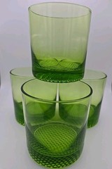Emerald Green Glass Double Old Fashioned Whiskey Rocks Tumblers Nubby Bottom MCM