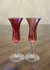 6 Cordial Shot Aperitif Glasses Tulip Shape 3 Color Iridescent 1 oz. Glasses 6″