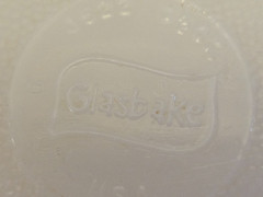 Vintage GLASBAKE J522 Milk Glass Loaf Pan white with avocado green 1.5 Qt