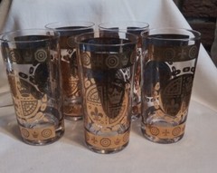 Vtg Highball Glasses Vito Bari Gold Crest 22Kt Gold Leaf MCM Set Of (5)