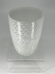 White swirl Blown-glass CUP Vase Speckled White Design Tumbler Glass Small 4.5″H