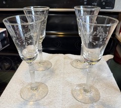 Fostoria Cordial Floral Wine Glasses Liqueur Stemware 7” Tall x 4