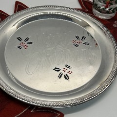 Vintage Christmas Lowball Old Fashioned Glasses Set of 5 With Round Silver Tray