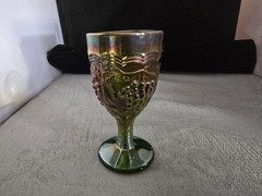 Vintage Imperial Cordial Iridescent Green Carnival Glass Grape & Vine 4″ Goblet