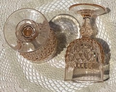 VTG INDIANA GLASS DIAMOND POINT PINK WATER GOBLETS WINE GLASSES SET OF TWO,MINT
